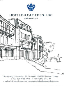  This is a one-of-a-kind sketch on collected hotel stationery from Hotel du Cap-Eden-Roc in Antibes, France. This drawing is signed in pen and comes with a certificate of authenticity by the artist, Tess Ramirez.